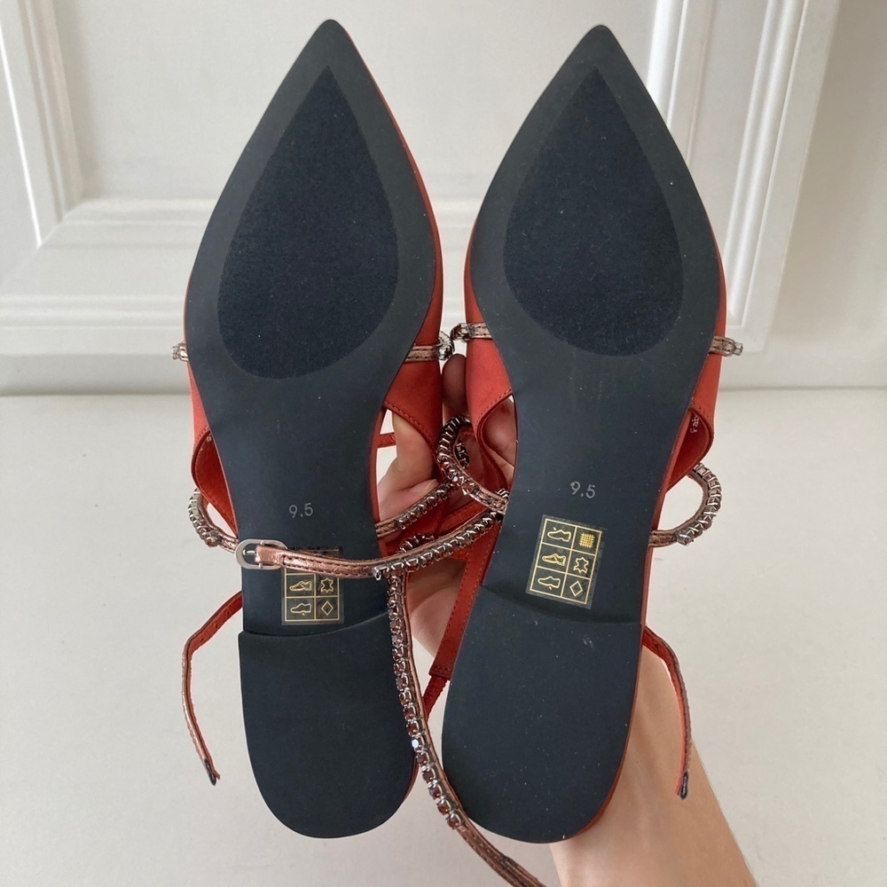 Jeffery Campbell Anthropologie Pristina Slingback Orange Rhinestone Flats Sz 9.5 - Picture 6 of 6